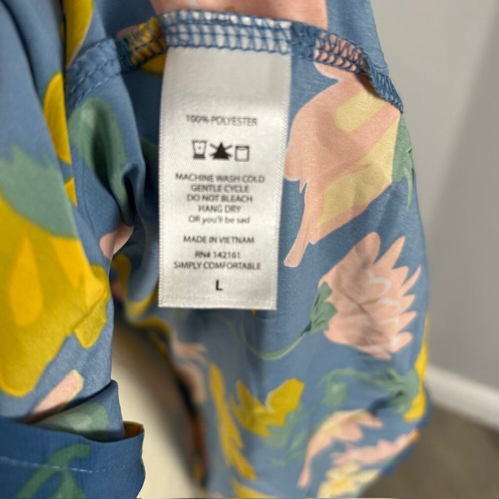 LuLaRoe Lindsay Large Open Kimono Cardigan Bohemian Blue Floral Yellow Pink - Picture 4 of 5